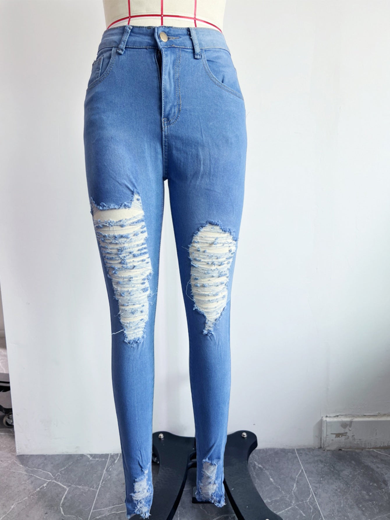 Ripped Denim Skinny Pants Women