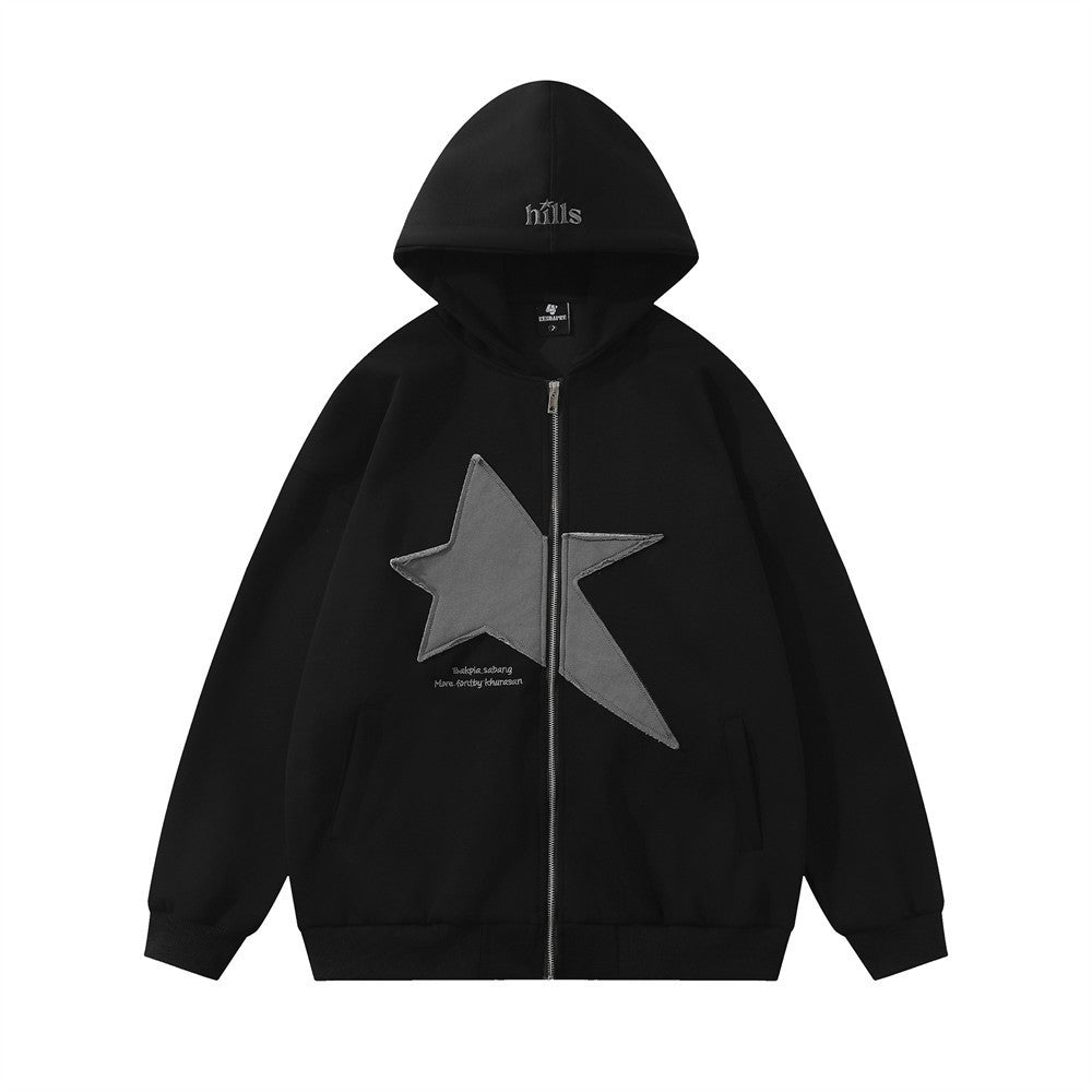 Pentagram Geometry Paste Cloth Embroidery Hooded Cardigan Sweater Men