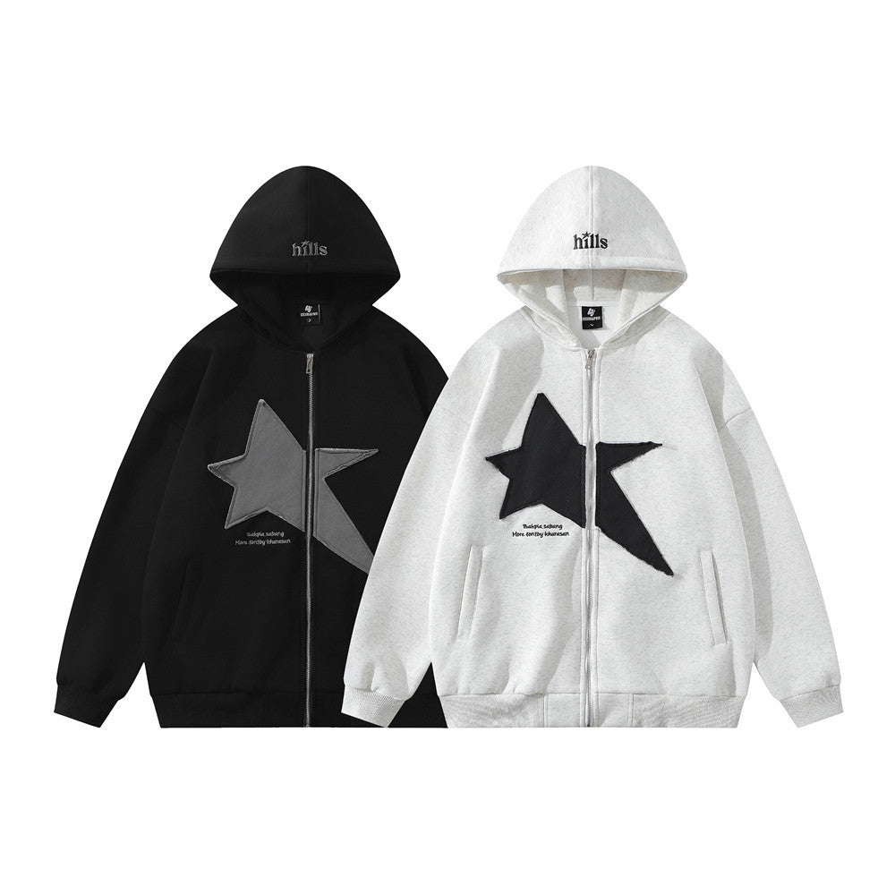 Pentagram Geometry Paste Cloth Embroidery Hooded Cardigan Sweater Men