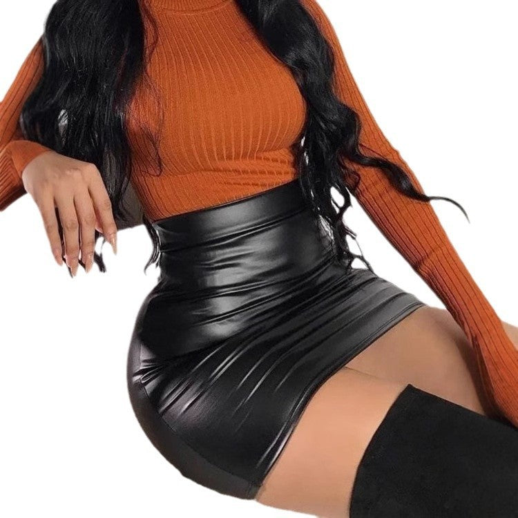 Black High Waist Tight PU Leather Skirt