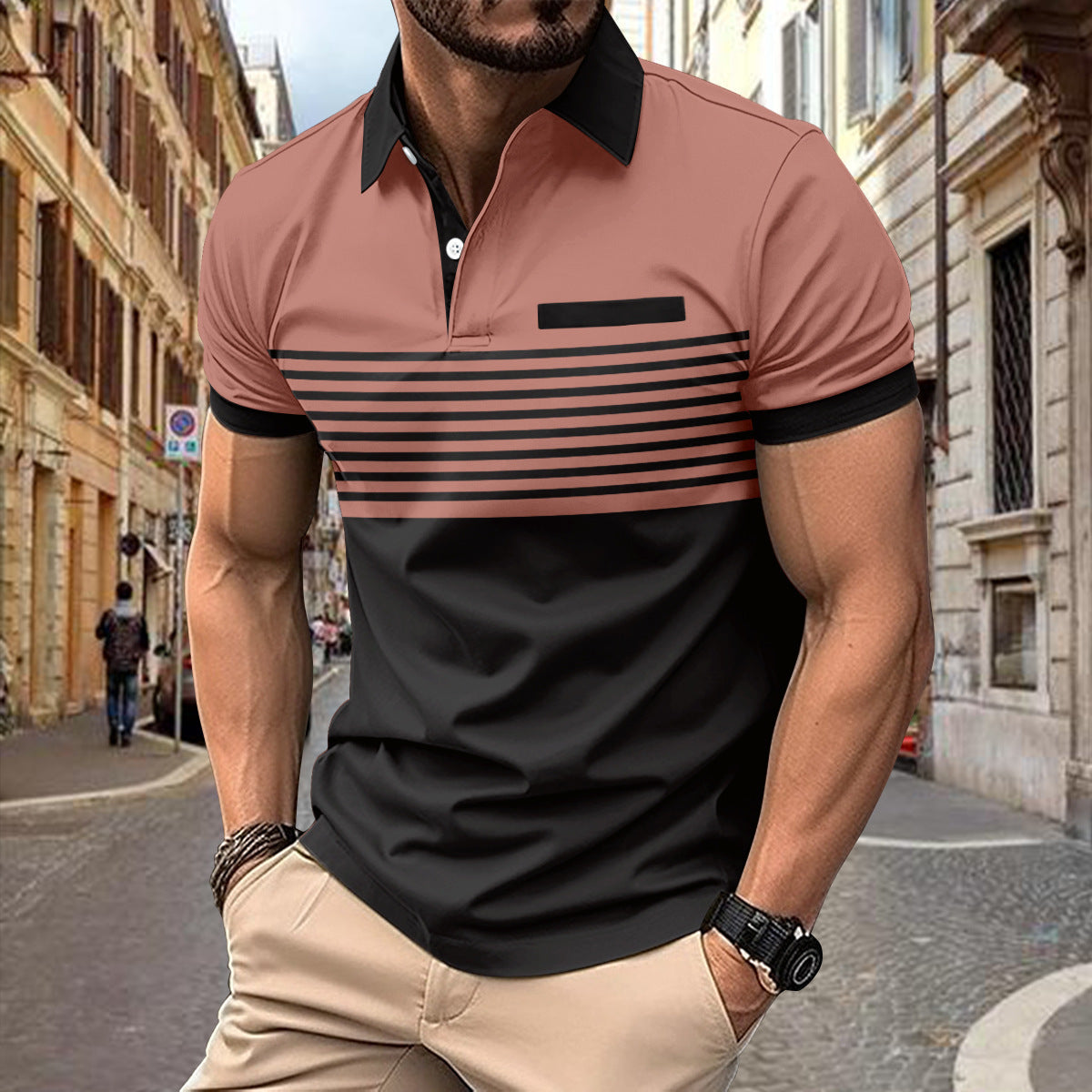 Casual Striped Shirt With Chest Pocket Men Clothing