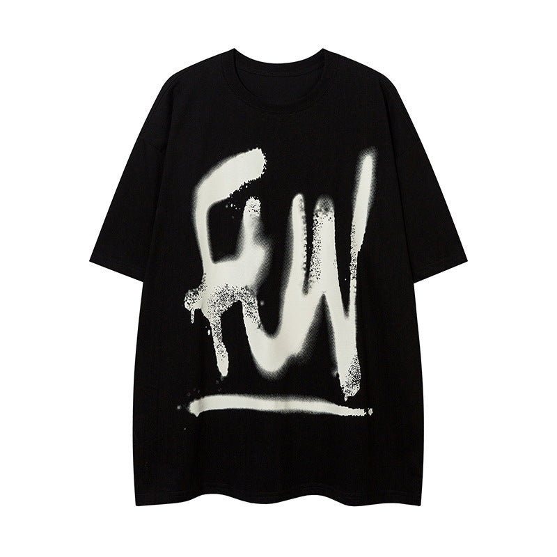 Fashion Graffiti Letter Short Sleeve Men Clothing