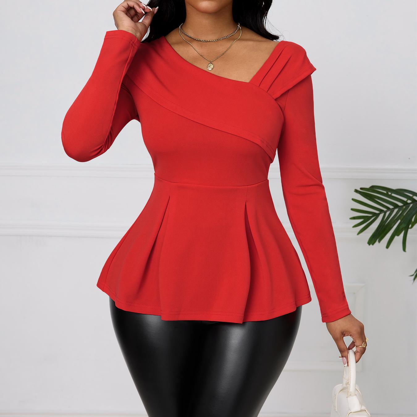 Ladies' Fashion Solid Color Elegant Long Sleeve Top T-shirt